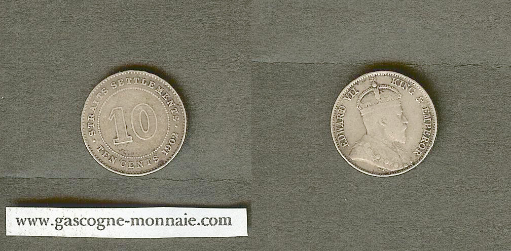 Straits Settlements 10 cents 1902 F+/aVF